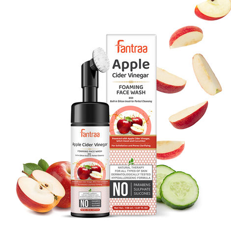 Buy Fantraa Apple Cider Vinegar Foaming Face Wash with Built-In Face Brush, (150 ml)-Purplle