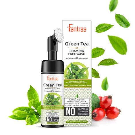 Buy Fantraa Green Tea Foaming Face Wash with Built-In Face Brush, (150 ml)-Purplle