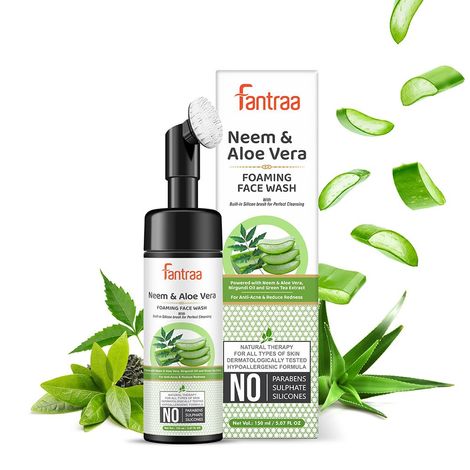 Buy Fantraa Neem & Aloe Vera Foaming Face Wash with Built-In Face Brush, (150 ml)-Purplle