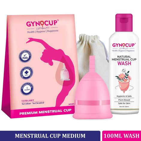 Buy GynoCup Premium Reusable Menstrual Cup for Women| Medium Size |Pink Color |With Menstrual Cup Cleanser Wash 100ml (Combo)-Purplle