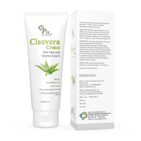 Buy Fixderma Cleovera Cream, Skin Moisturizer With Aloe Vera, Reduces Inflammation & Redness, Soothing & Hydrating Cream, Post Surgery, After Shaving & Waxing Cream, Paraben Free- 60gm-Purplle