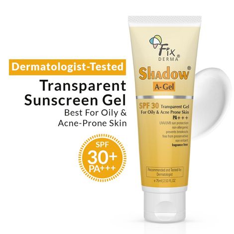 Buy Fixderma Shadow Sunscreen A-Gel SPF 30, Moisturizer For Acne Prone Skin,Sun Screen Protector SPF 30, Sunscreen For Body & Face, Broad Spectrum Sunscreen For Uva & Uvb Protection, Sunscreen For Women & Men,Transparent Gel - 75 ml-Purplle