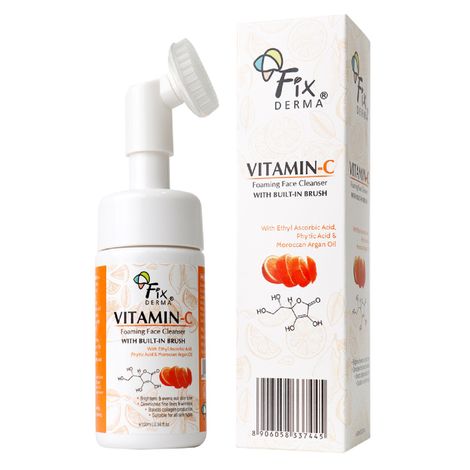 Buy Fixderma 2% Vitamin C Face Wash, Foaming Face Cleanser With Brush, Face Wash For Women & Men, Evens Skin Tone, Reduces Fine Lines & Wrinkles, Exfoliates The Skin - 100ml-Purplle