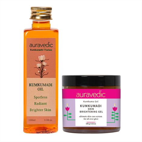 Buy AURAVEDIC Kumkumadi Oil & Kumkumadi Skin Brightening Gel Night and Day Radiance, 100ml & 100gm Kumkumadi Tailam Face Oil for Glowing Skin. Kumkumadi Gel for Pigmentation,Dark Spots,Skin Whitening,Skin Brightening,Skin Lightening for Women / Men-Purplle