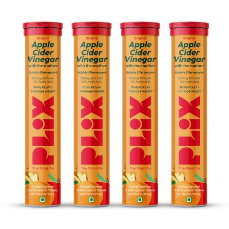 Buy PLIX World's First Apple Cider Vinegar 15 Effervescent Tablets, Pack of 4 (Orange Squeeze) with vitamin B12 | 100% vegan | No added Sugar | Easy to consume| Gluten Free-Purplle