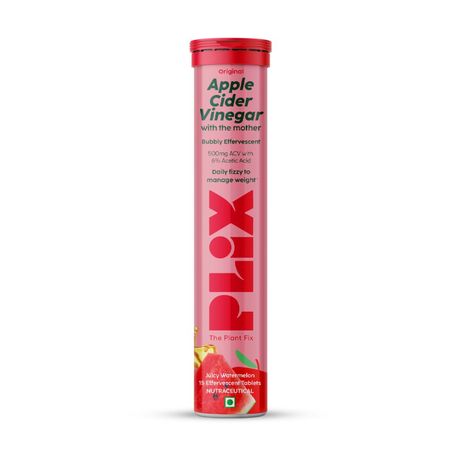 Buy PLIX World's First Apple Cider Vinegar 15 Effervescent Tablets, Pack of 1 (Juicy Watermelon) with vitamin B12 | 100% vegan | No added Sugar | Easy to consume| Gluten Free-Purplle