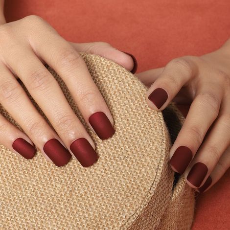 24 Maroon Wine Short Press On Nails kit glue on satin dark red burgund –  surethings.net