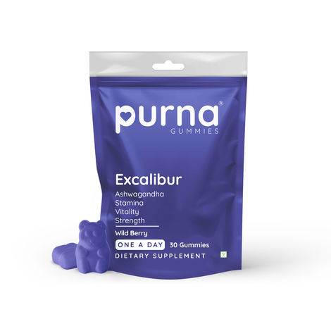 Buy Purna Gummies Ashwagandha Wild Berry Flavor Gummies for Decrease Stress Level, 30 Day Pack-Purplle