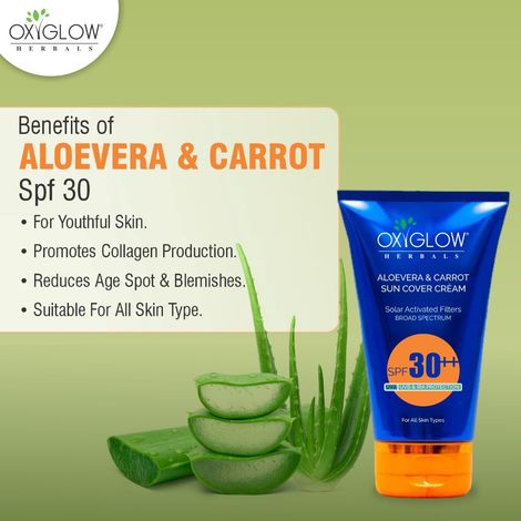 Buy OxyGlow Herbals Aloe Vera & Carrot Sunscreen Cream- SPF 30++,60 gm,UVA/B-Purplle