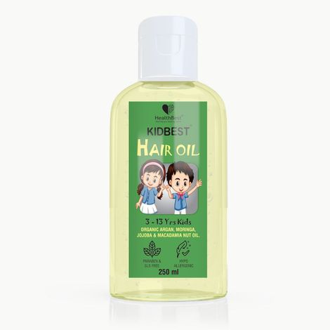 Buy HealthBest Kidbest Hair Oil for Kids | Organic Argan, Moringa,Jojoba & Macadamia Nut Oil | Hair Growth | Damaged Hair | Tear, Paraben, SLS free | 250ml-Purplle