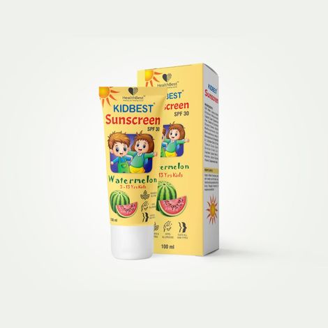Buy HealthBest Kidbest Sunscreen for Kids | SPF 30 UVA/UVB | Safe for Sensitive Skin & Unscetened | Tear, Paraben, SLS free | Watermelon Flavor | 100ml-Purplle