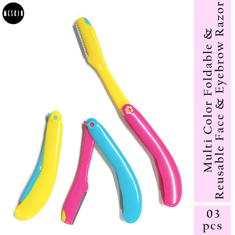 Buy MeSkin Multi Color Foldable & Reusable Face & Eyebrow Razor for Women - (Pack of 3 for Upperlips, Forehead, Sideburns and Eyebrow) Painless and Instant Hair Removal at Home-Purplle