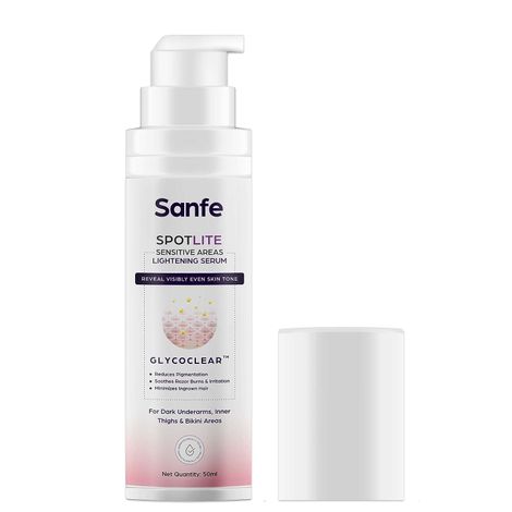 Buy Sanfe Spotlite Sensitive Body Serum for Dark Underarms, Inner Thighs and Sensitive Areas, 10X Powerful, Enriched with Kojic Acid, 4% Niacinnamide Helps in Depigmentation for All Skin Type, 50g-Purplle