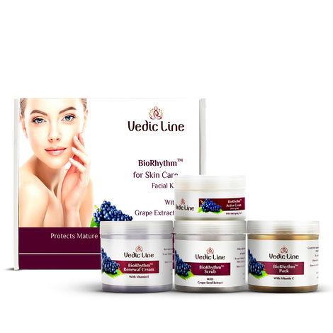 Buy Vedicline BioRhythm Anti Aging Skin Care Facial Kit, Reduce Fine Lines & Wrinkles, Blemishes with Grape Extract for Brightening Skin, 350ml-Purplle