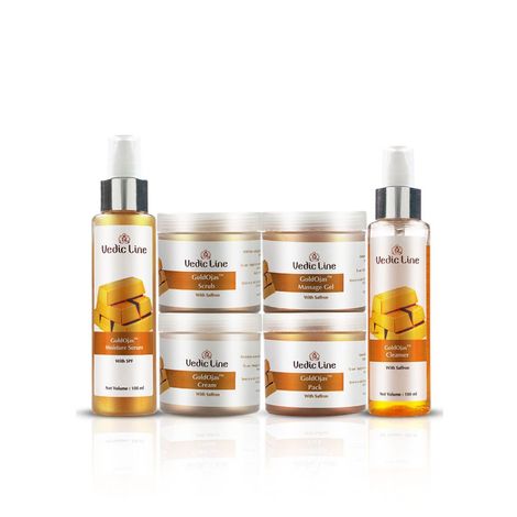 Buy Vedicline Gold Ojas Facial Kit, Improves Skin Texture & Skin Elasticity with Sandalwood, Saffron & Gold Dust for Golden Glowing Skin, 600 ml-Purplle