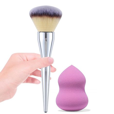 Buy Majestique Professional Powder Brush with Dual-Use Beauty Blender for Perfect for Blending Liquid, Cream and Flawless - Color May Vary-Purplle