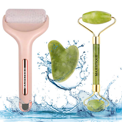 Buy Majestique Ice Roller with Jade Roller and Stone, Massager for Face and Neck Skin Care - Reduce Anti-Wrinkles - Color May Vary-Purplle