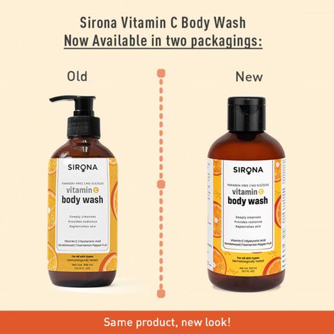 Buy Sirona Natural Vitamin C Body Wash for Men & Women – 200 ml | Gel Based Shower Gel for Deep Cleansing | With Hyaluronic Acid, Sandalwood & Tasmanian Pepper Fruit | Provides Radiance & Replenishes Skin-Purplle