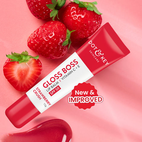 Buy Dot & Key Gloss Boss Strawberry Crush SPF 50 Lip Balm with Vitamin C+E, Tinted Lip balm for Soft and Naturally Pink Lips,A  Fades Lip Pi gmentation, Lip balm for Dry & Dark Lips to Lighten - 12 gm-Purplle