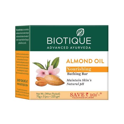 Buy Biotique Almond Oil Nourishing Bathing Bar 75g X 3 Combo-Purplle