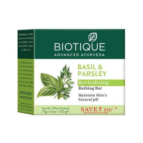 Buy Biotique Basil & Parsley Revitalizing Bathing Bar 75g X 3 Combo-Purplle