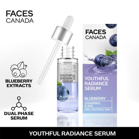 Buy FACES CANADA Youthful Radiance Serum, 27 ml | Blueberry, AHA & Ceramides | Biphasic Face Serum | Anti-Ageing | Brightens, Hydrates, Moisturizes For Younger-Looking, Radiant Skin-Purplle