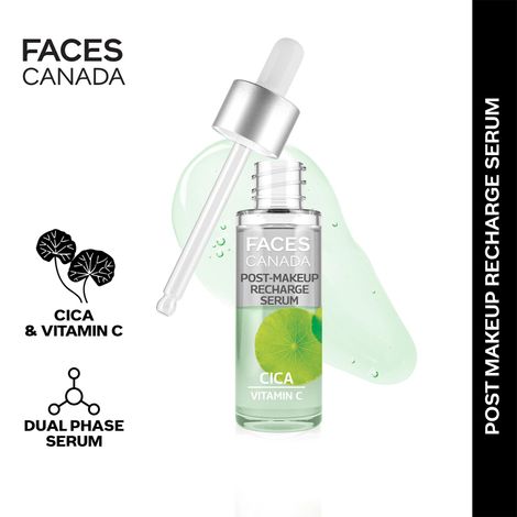 Buy FACES CANADA Post-Makeup Recharge Serum, 27 ml | Vitamin C & CICA | Biphasic Face Serum | Soothes & Repairs Skin | Brightening & Restorative For Radiant, Fresh & Hydrated Skin-Purplle