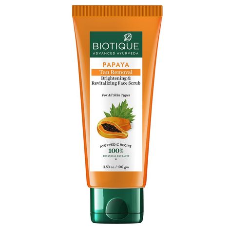 Buy Biotique Papaya Tan Removal Brightening & Revitalizing Face Scrub 100gm Tube-Purplle