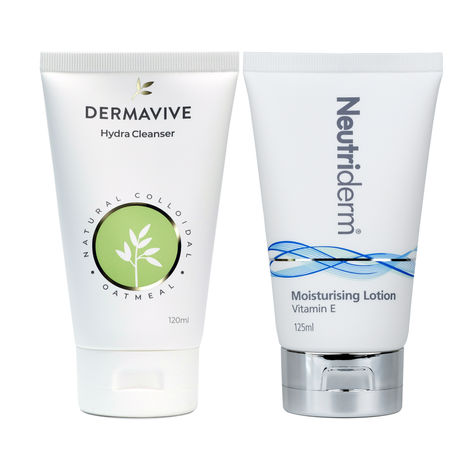 Buy Neutriderm Pre-makeup Skincare Combo, Vitamin E Moisturiser 125 ml and Dermavive Hydra Cleanser 120 ml-Purplle