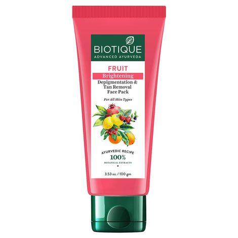 Buy Biotique Fruit Brightening Depigmentation & Tan Removal Face Pack 100gm Tube-Purplle