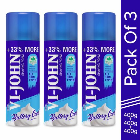 Buy VI-JOHN Shaving Foam for Sensitive Skin with Vitmin E and Anti-Bacterial 400g Each -Shaving Foam for Men (Pack of 3)-Purplle