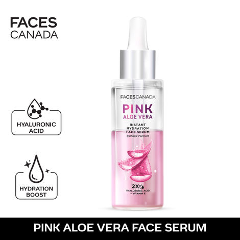 Buy FACES CANADA Pink Aloe Vera Instant Hydration Face Serum, 27ml | Hyaluronic Acid & Vitamin E | Biphasic Formula For All Skin Types | Lightweight, Skin Tightening For Bright, Radiant Skin-Purplle
