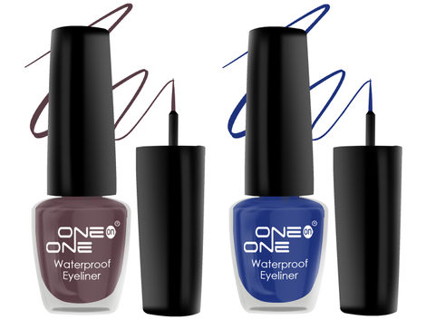 Buy ONE on ONE 24 Hrs Long Lasting & Waterproof Eyeliner, Set of 2 Metallic Blue and Matte Brown-Purplle