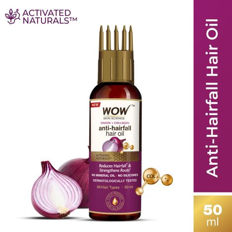 Buy WOW Skin Science Onion & Collagen Anti-Hairfall Hair Oil | Nourishes Scalp & Stimulates Roots | Reduces Hairfall | Reduces Breakage | Repairs Damaged Hair | Minimizes Split Ends | Boosts Hair Thickness- 50 ml-Purplle