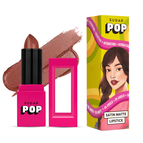 Buy SUGAR POP Satin Matte Lipstick - 06 Amber (True Brown) - 3 gm - Infused with Vitamin E, Shea Butter & Jojoba Oil l Full Coverage, Ultra Pigmented, Hydrating, Weightless Formula l Lipstick for Women-Purplle