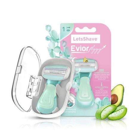 Buy LetsShave Evior Flyyy Compact Razor for Women with Travel Case 3 Blade Full Body Hair Removal Razor for Girls Wide Head & OpenFlow Cartridge Dual Avocado Moisturizing Bars & Ergonomic Rubber Grip Handle-Purplle