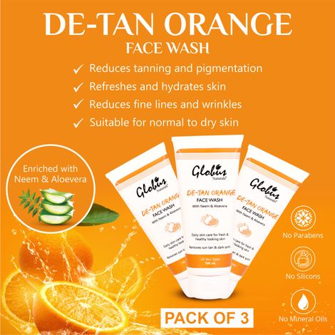 Buy Globus Naturals D- Tan Orange Face Wash, 100 Gms (Pack Of 3)-Purplle