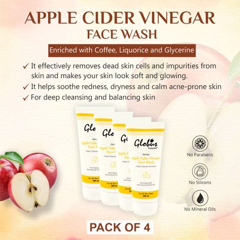 Buy Globus Naturals Apple Cider Vinegar Face Wash 100 Ml (Pack Of 4)-Purplle