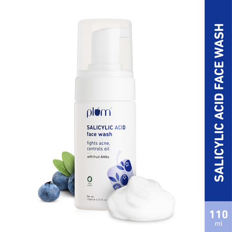 Buy Plum 1% Encapsulated Salicylic Acid AHA Foaming Face Wash - Anti-Acne, Smoothens Skin & Controls Oil 110ml-Purplle