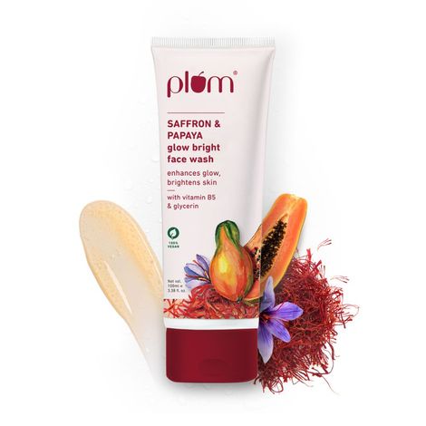 Buy Plum Saffron & Papaya Glow Bright Gel Face Wash For Daily Use, Fights Dull Skin, Gentle & Non-Drying 100ml-Purplle