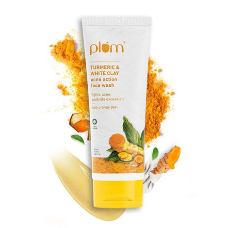 Buy Plum Turmeric & White Clay Acne Action Face Wash | Fights Acne & Controls Excess Oil | With Turmeric, White Clay & Orange Peel | Non-Drying, Clay-Based, Sulphate-Free Face Wash | 100% Vegan-Purplle