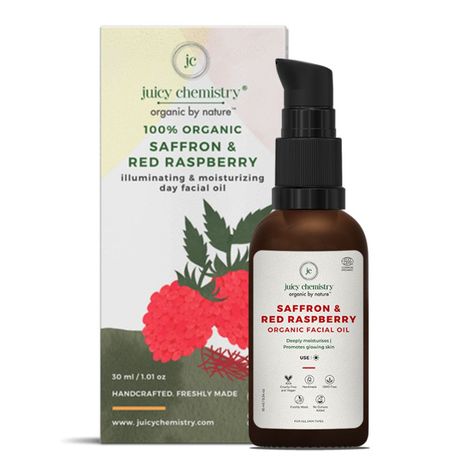 Buy Juicy Chemistry Organic Fatty Acids and Vitamins Rich Face Oil | 100% Natural, Pure and Certified Saffron & Red Raspberry Facial Oil | Moisturises, Glowing Skin, Improves Skin Tone & Texture | Vegan, Cruelty Free, For Men & Women, 10 ml-Purplle
