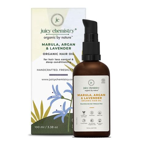 Buy Juicy Chemistry Marula, Argan & Lavender Hair Oil for Damaged and Dry Hair, 100 ml - Certified Organic Hair Oil for Hairfall Control | All Scalp Types-Purplle