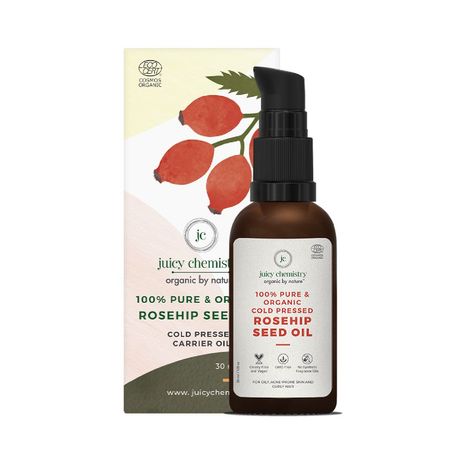 Buy Juicy Chemistry Rosehip Seed Oil, 30ml, Pro-Vitamin A Rich 100% Certified Organic Cold Pressed Carrier Oil for Face, Oil for Curly Hair, Body Oil for Women and Men (Vegan)-Purplle