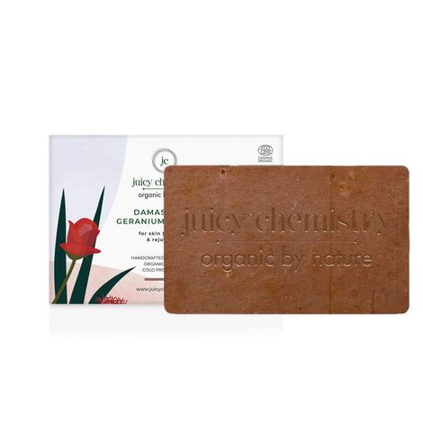 Buy Juicy Chemistry Damask Rose, Geranium & Saffron Soap for Skin Glow & Brightness, 100 gms - Certified Organic Cold Processed Soap for Face & Body, Vegan & Cruelty free-Purplle