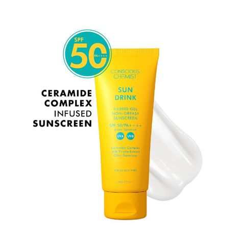 Buy Conscious Chemist Sun Drink Hybrid Gel Sunscreen SPF 50 PA++++ | 50 gm | Sunscreen SPF 50 for Dry Skin, Gel Sunscreen, Sunscreen for Dry Skin with Ceramide, Milk Thistle Extract & Olive Squalane, All Skin Type-Purplle