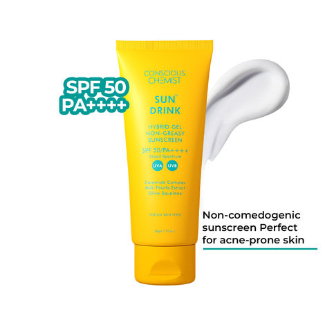 Buy Conscious Chemist Sun Drink Hybrid Gel Sunscreen SPF 50 PA++++ | 50 gm | Sunscreen SPF 50 for Dry Skin, Gel Sunscreen, Sunscreen for Dry Skin with Ceramide, Milk Thistle Extract & Olive Squalane, All Skin Type-Purplle