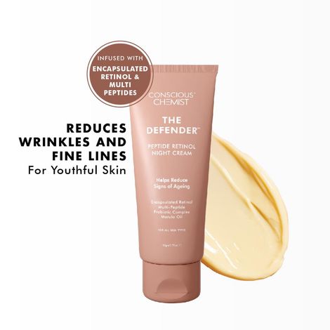 Buy Conscious Chemist The Defender Night Cream | 0.5% Retinol Moisturizer Cream | 50 gm | Night Cream, Face Cream for Men & Women, Multi peptide Anti aging cream, Reduces Fine lines, Neck lines & Wrinkles, All Skin Types-Purplle