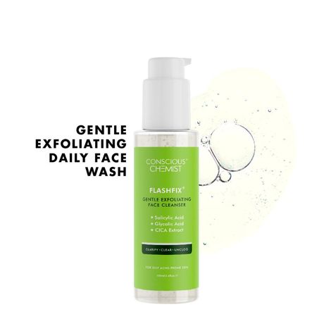 Buy Conscious Chemist Flashfix Salicylic Acid Face Wash | 100 ml | Face Wash for Oily & Acne Prone Skin for Women & Men, Glycolic Acid & CICA Extract, For Glowing & Radiant Skin, Vegan & Cruelty Free-Purplle