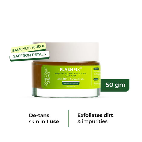 Buy Conscious Chemist Flashfix Exfoliating Face Mask For Oily Acne Prone Skin with Salicylic, Glycolic Acid & Saffron Petals | Removes Blackheads, Anti Acne, De-Tan | Vegan & Cruelty Free | 50 gm-Purplle